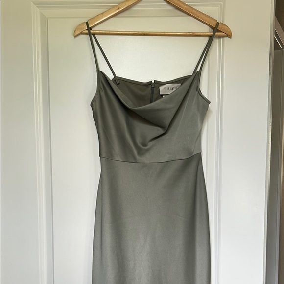 BHLDN Anthropologie Cali Satin Cowl Neck Midi Slip Dress Size 6 Moss Green - Picture 2 of 11